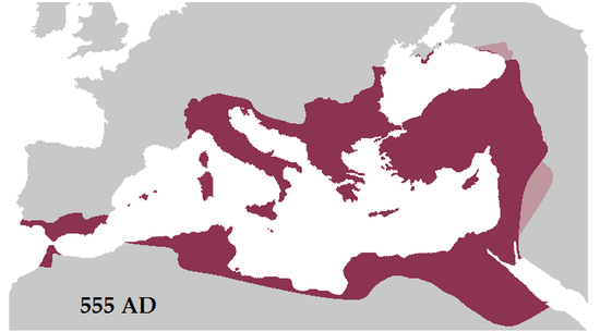 555년 동로마제국은 고대 로마 제국 전성기때의 영도를 거의 수복하기에 이릅니다(사진=위키피디아)